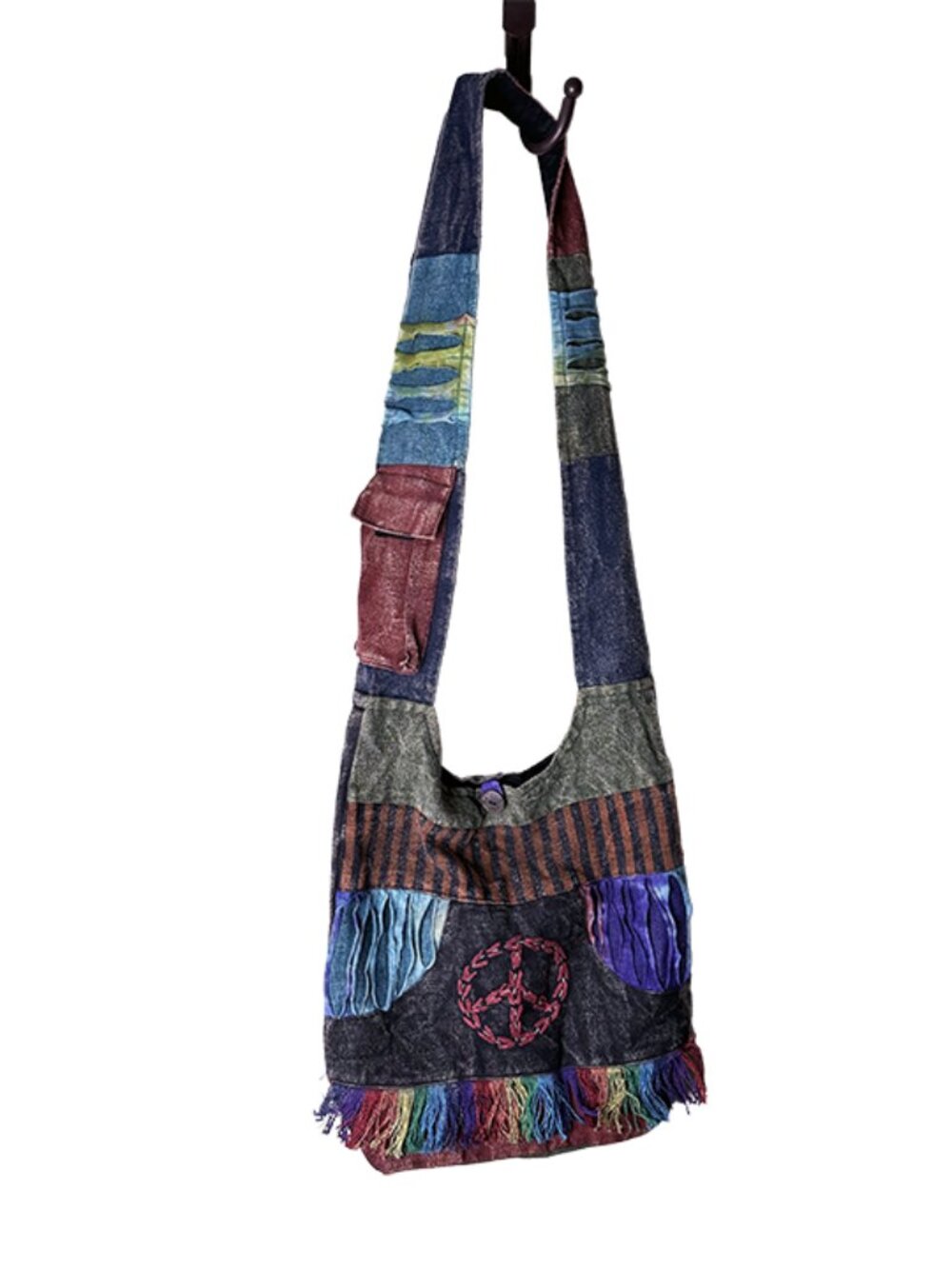 NWT Boho Patchwork Fringed Monk Peace Bag Nepal